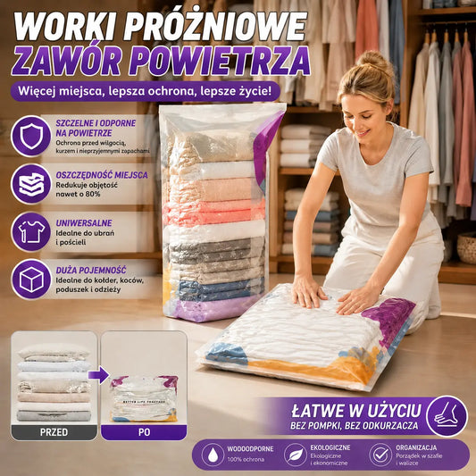 🔥 4 worki w różnych rozmiarach tylko 119 zł! 👕 Bez pompki – oszczędź do 80% miejsca w szafie!
