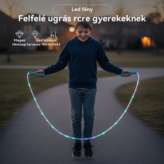 🌟✨ LED-es világítású ugrókötél – 3 állítható üzemmóddal és ütésálló kialakítással a hosszan tartó szórakozásért! 💡🏃♀️ Tökéletes szabadtéri tevékenységekhez, fenntartható újratölthető akkumulátorral. 🌿