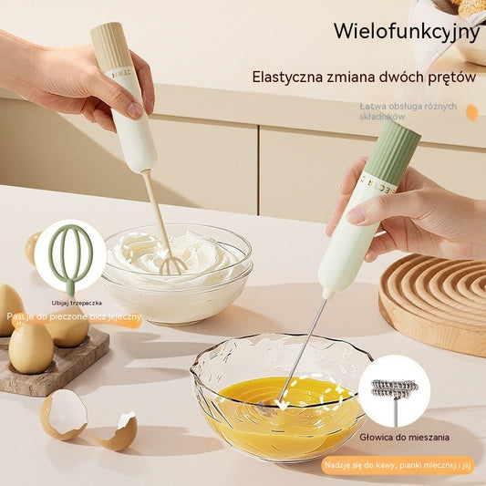 💥🥚 Bezprzewodowy mini mikser ręczny 2w1– ubijaj jajka i spieniaj mleko w kilka sekund | wymienne końcówki ⚡