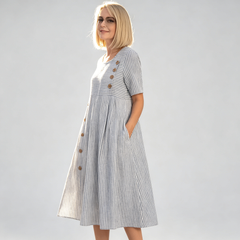 🔥【Korlátozott ideig féláron】【S-2XL】Julia – Könnyű, lenge csíkos midi ruha👗