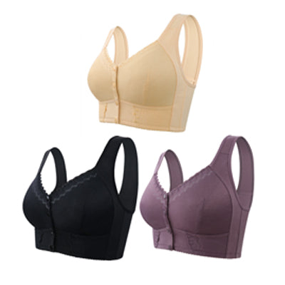 🔥【3 bucăți】💕🎁【45kg-155kg】Sutien supradimensionat, respirabil, din bumbac moale, cu nasturi frontali