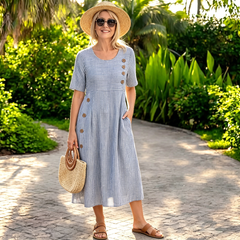 🔥【Korlátozott ideig féláron】【S-2XL】Julia – Könnyű, lenge csíkos midi ruha👗