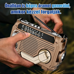 🔥【Korlátozott ideig féláron】Multifunkciós rádió, Bluetooth hangszóróként és külső akkumulátorként is használható, kézzel tekerhető áramtermeléshez, memóriakártyákat támogat, több frekvenciasáv