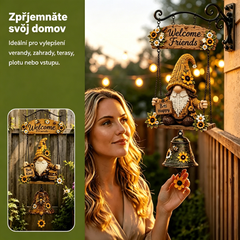 🔥Uvítací zvonek se zahradním trpaslíkem, plaketa „Uvítací“, retro bronzový zvonek, železný nástěnný držák, dekorace na zahradu a terasu