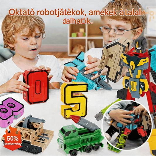 🔫【🏆Legkelendőbb termék🔥】👾 Kirakós játék gyerekeknek betűk és számok kombinációjával, egy átalakítható robot formájában készült oktatójáték.