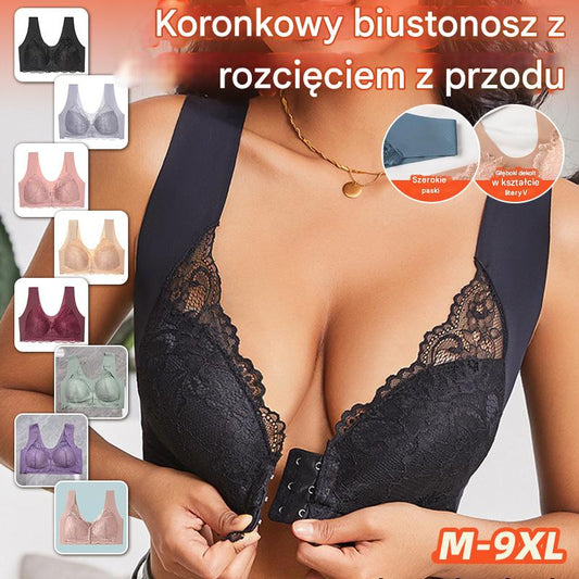 💕👙【Zestaw 5 sztuk】✨ Biustonosz koronkowy z efektem uniesienia. Zapięcie z przodu, bez fiszbin, wygodny krój dla każdej kobiety 😍40–110 kg