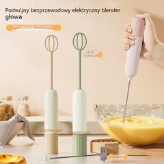 💥🥚 Bezprzewodowy mini mikser ręczny 2w1– ubijaj jajka i spieniaj mleko w kilka sekund | wymienne końcówki ⚡