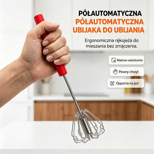 🥚💪 -50% 💥 Półautomatyczna ręczna ubijaczka jajek – naciśnij i kręć, bez prądu! ✨ Szybko ubija jajka i śmietanę 🧁
