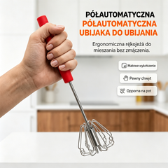 🥚💪 -50% 💥 Półautomatyczna ręczna ubijaczka jajek – naciśnij i kręć, bez prądu! ✨ Szybko ubija jajka i śmietanę 🧁
